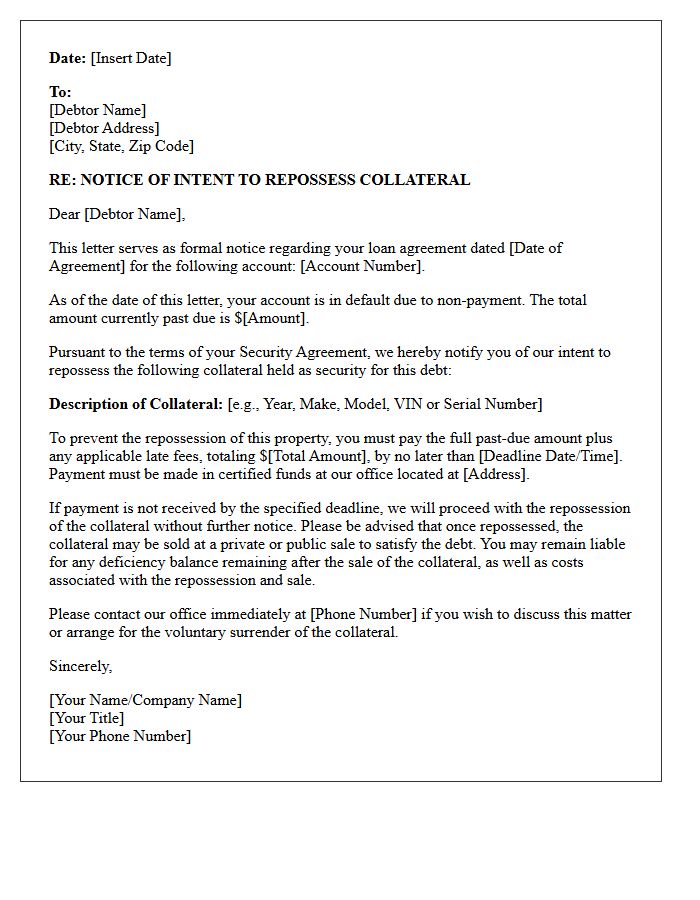 Letter of Intent to Repossess Collateral