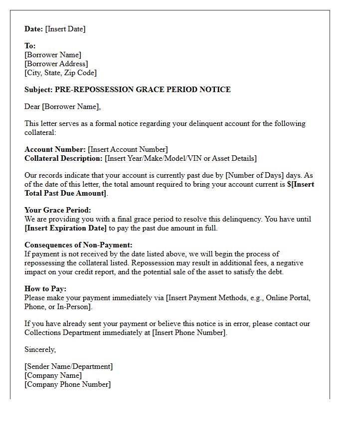 Pre-Repossession Grace Period Notice Letter