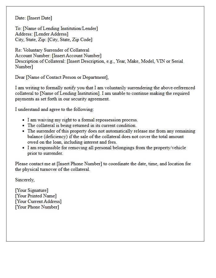 Voluntary Surrender Letter for Pledged Collateral