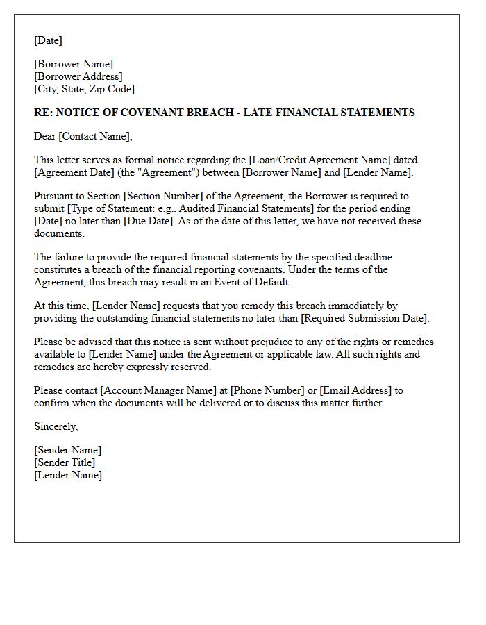 Late Financial Statement Submission Covenant Breach Letter