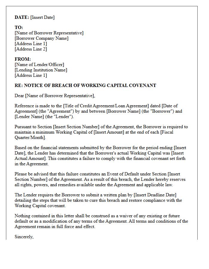 Notice of Breach of Working Capital Covenant Letter