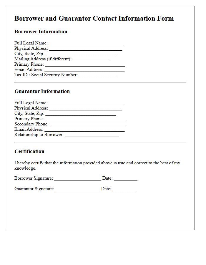 Borrower and Guarantor Contact Information
