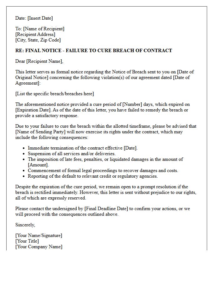 Consequences of Failure to Cure the Breach