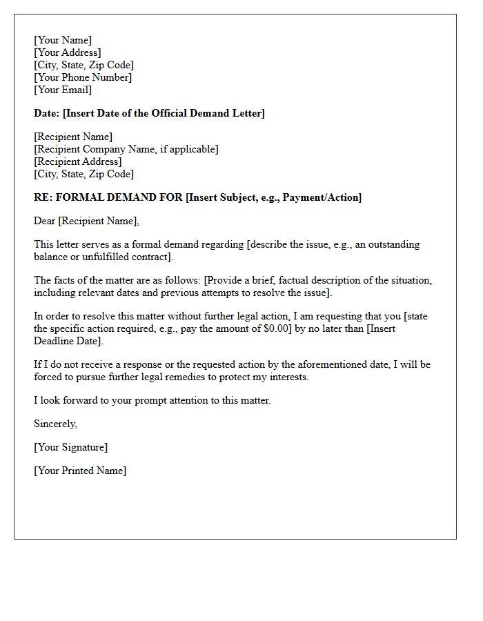 Date of the Official Demand Letter
