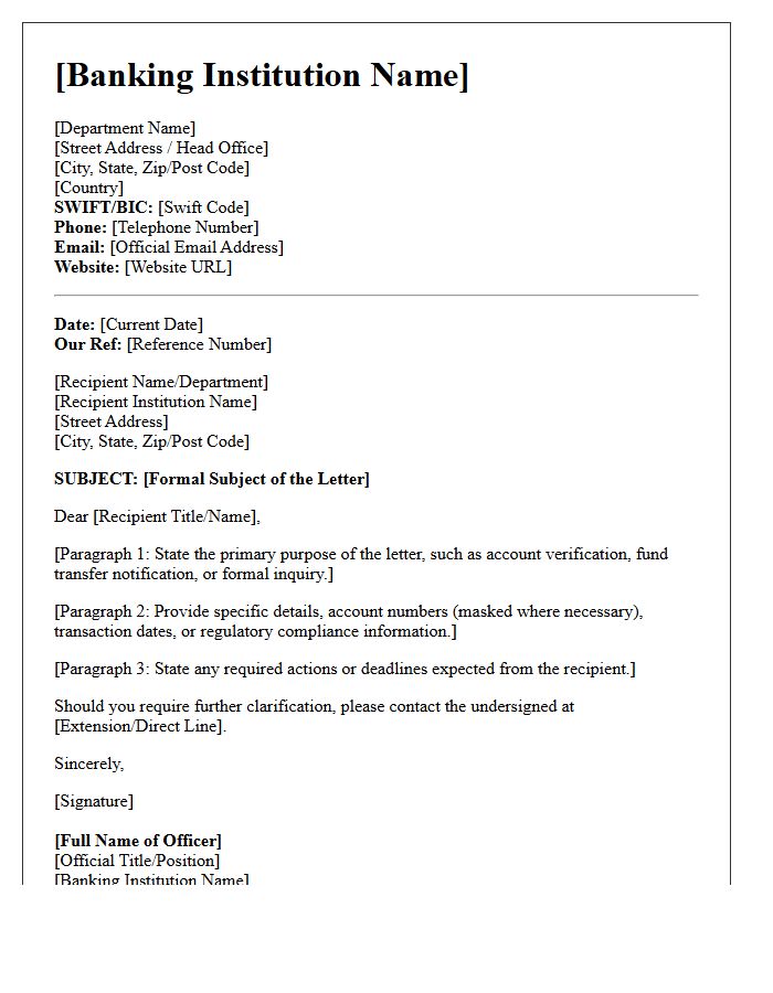 Sender Banking Institution Letterhead Details