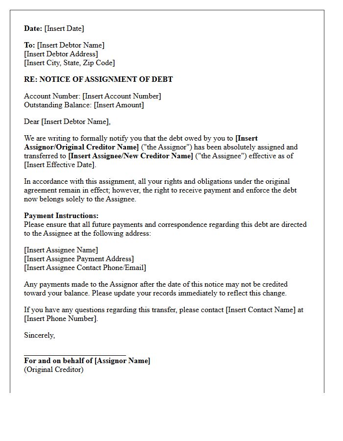 Joint Letter of Notice of Assignment of Debt