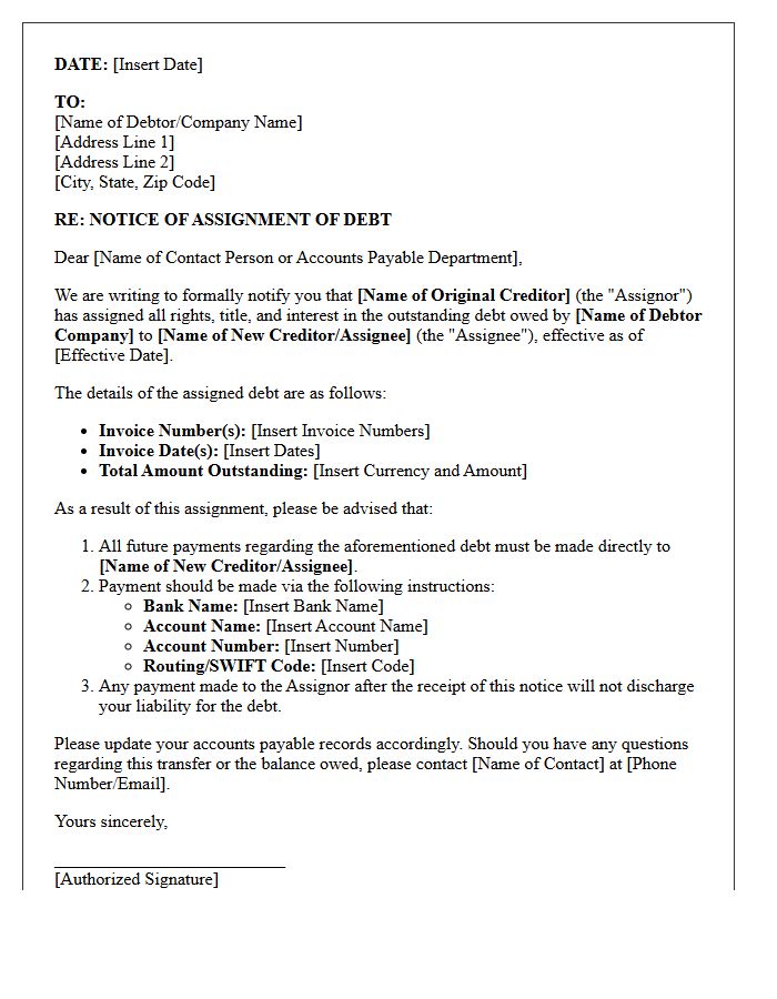 Letter of Notice of Assignment of Commercial Debt