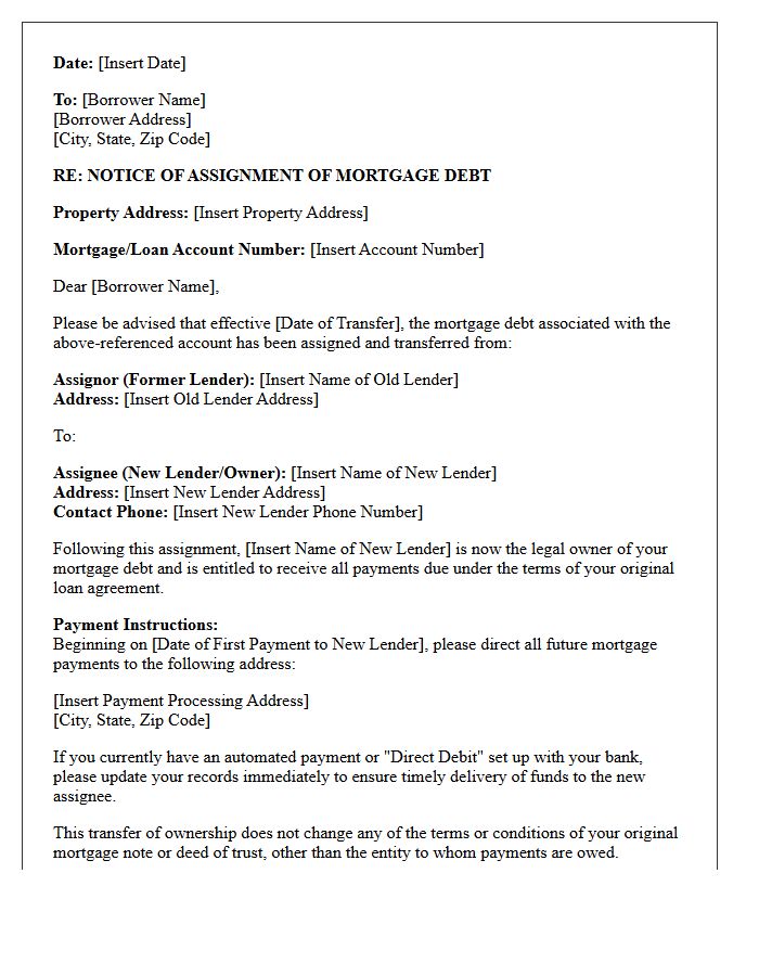 Letter of Notice of Assignment of Mortgage Debt