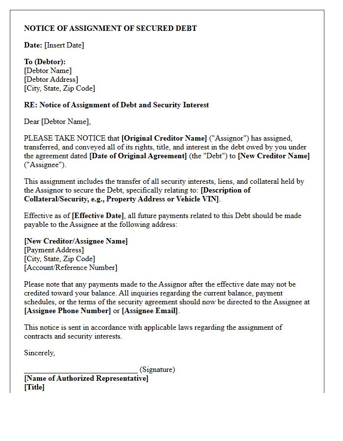 Letter of Notice of Assignment of Secured Debt