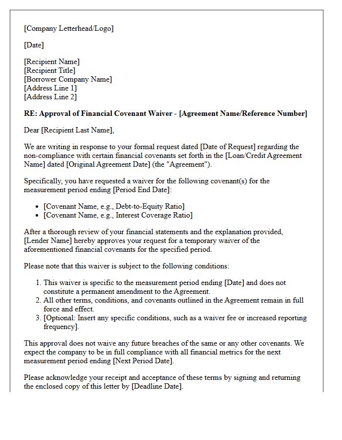 Approval Letter for Financial Covenant Waiver Agreement