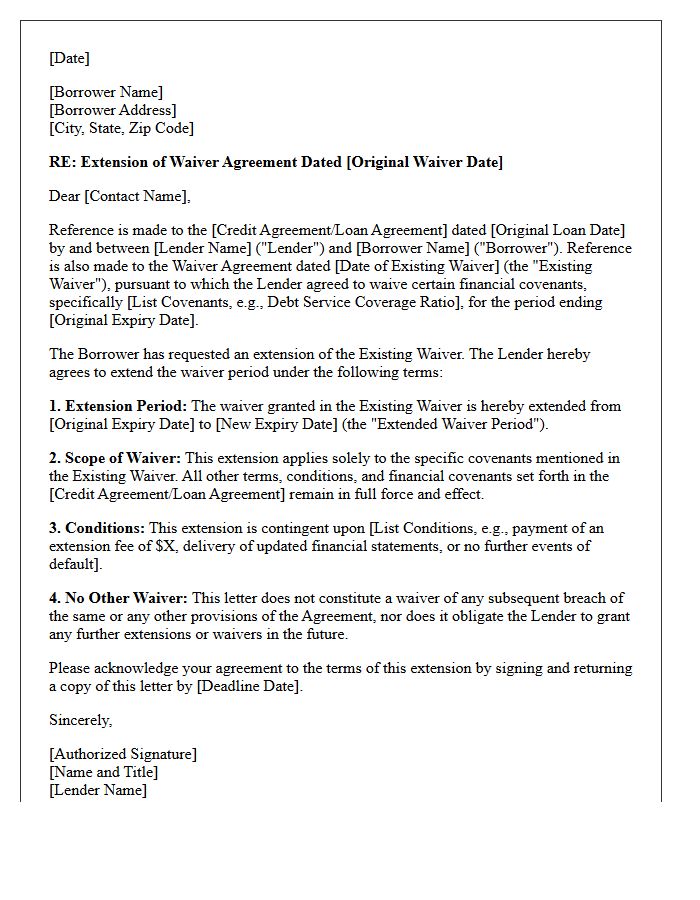 Extension Letter for Existing Covenant Waiver Agreement