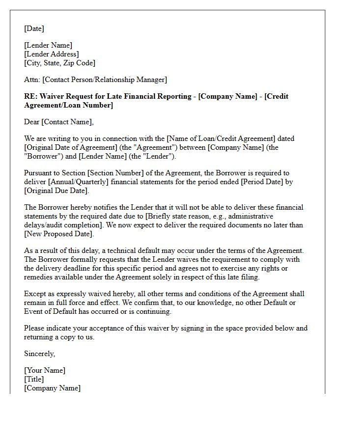 Late Financial Reporting Covenant Waiver Letter