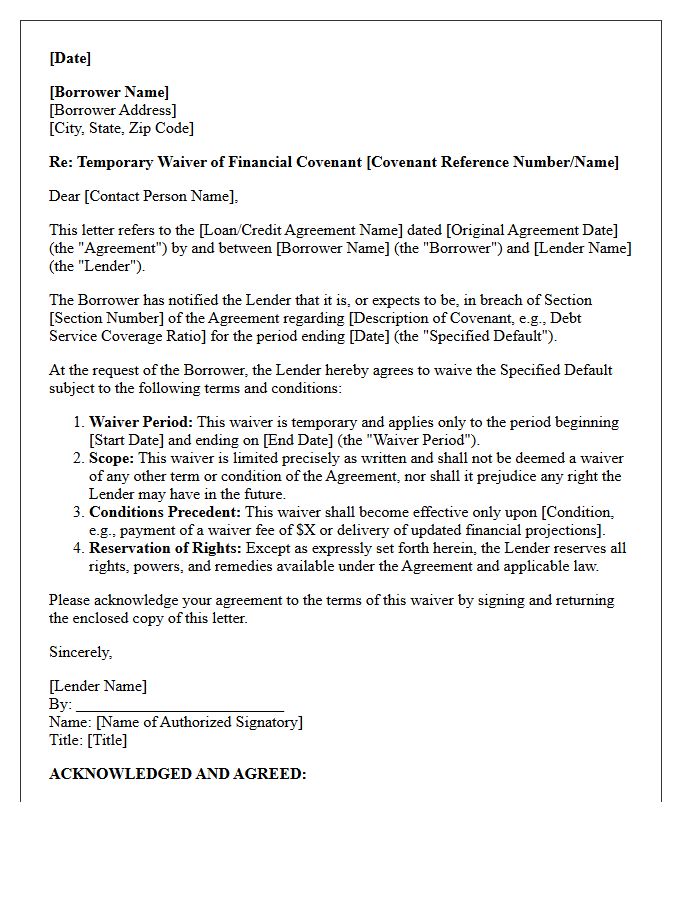 Temporary Covenant Relief and Waiver Letter