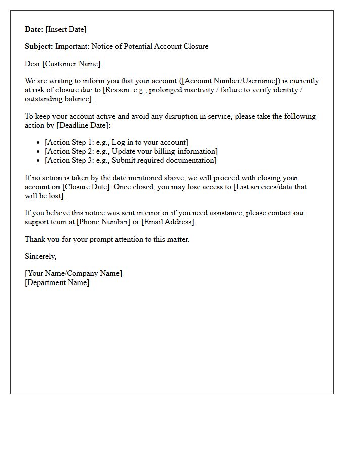 Notice of Potential Account Closure