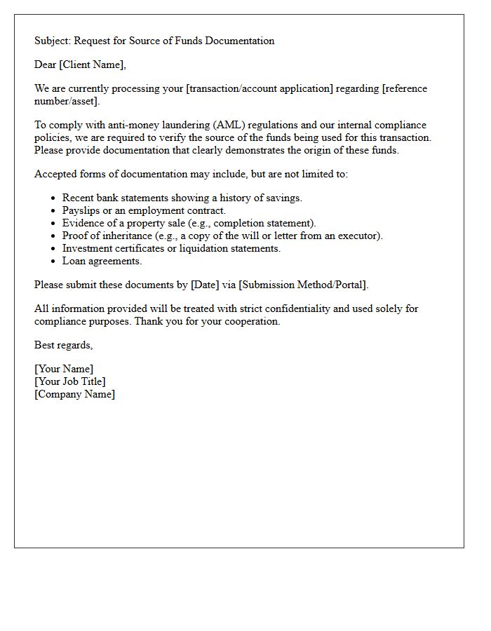 Request for Source of Funds Documentation