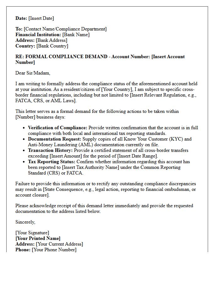 Cross Border Account Compliance Demand Letter