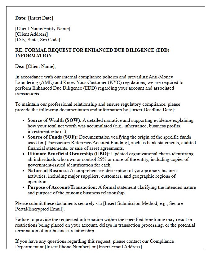 Enhanced Due Diligence Information Demand Letter