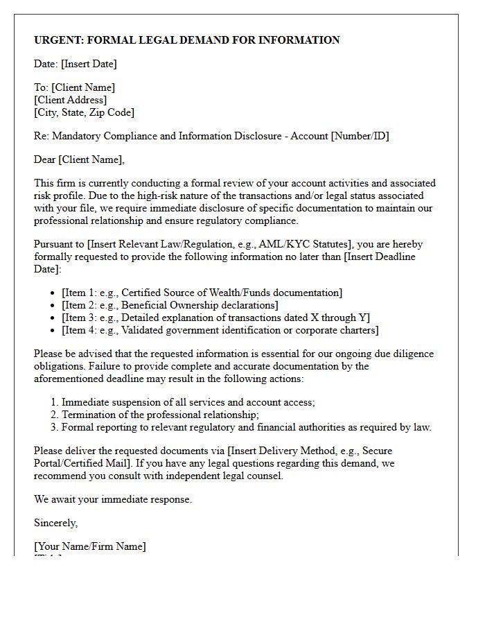 High Risk Client Legal Information Demand Letter