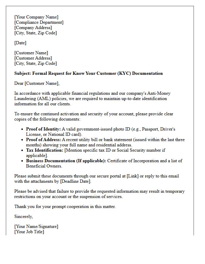 Initial Know Your Customer Information Demand Letter