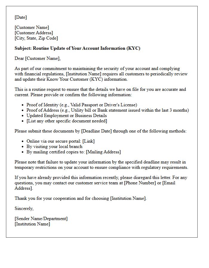 Routine Know Your Customer Update Demand Letter
