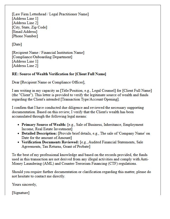 Source Of Wealth Legal Verification Letter