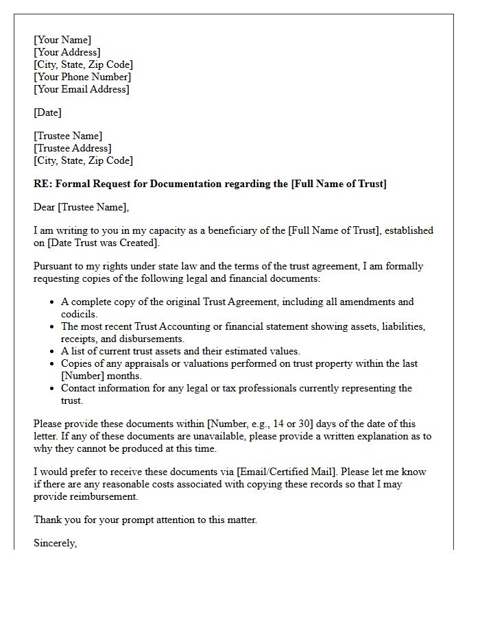Trust Legal Documentation Request Letter