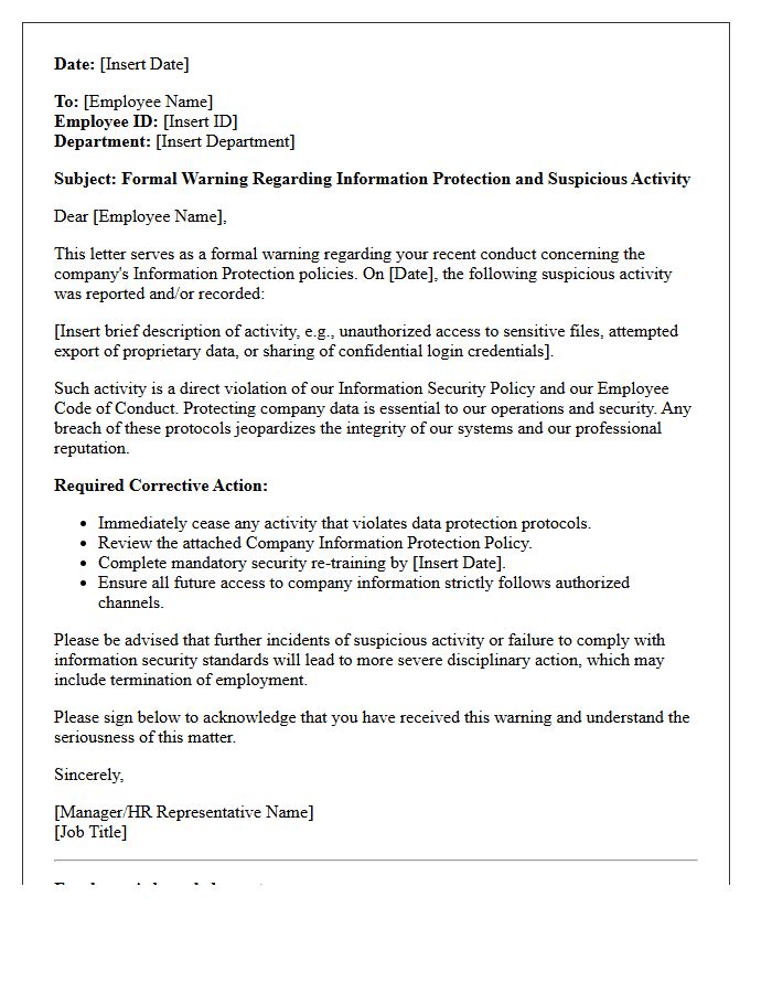 Employee Warning Letter For Suspicious Activity Report Information Protection