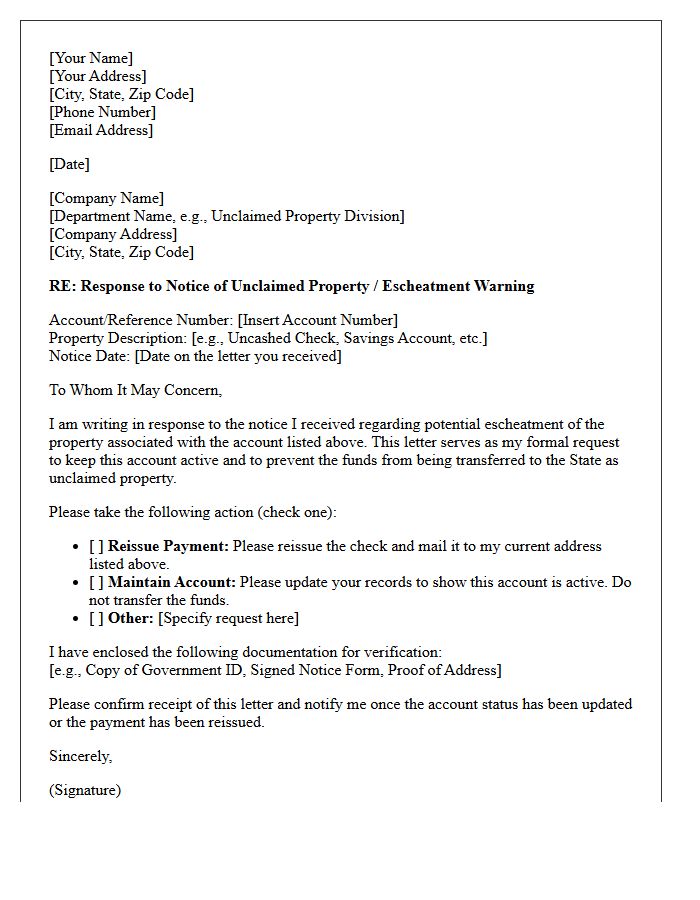Escheatment Action Required Owner Response Letter