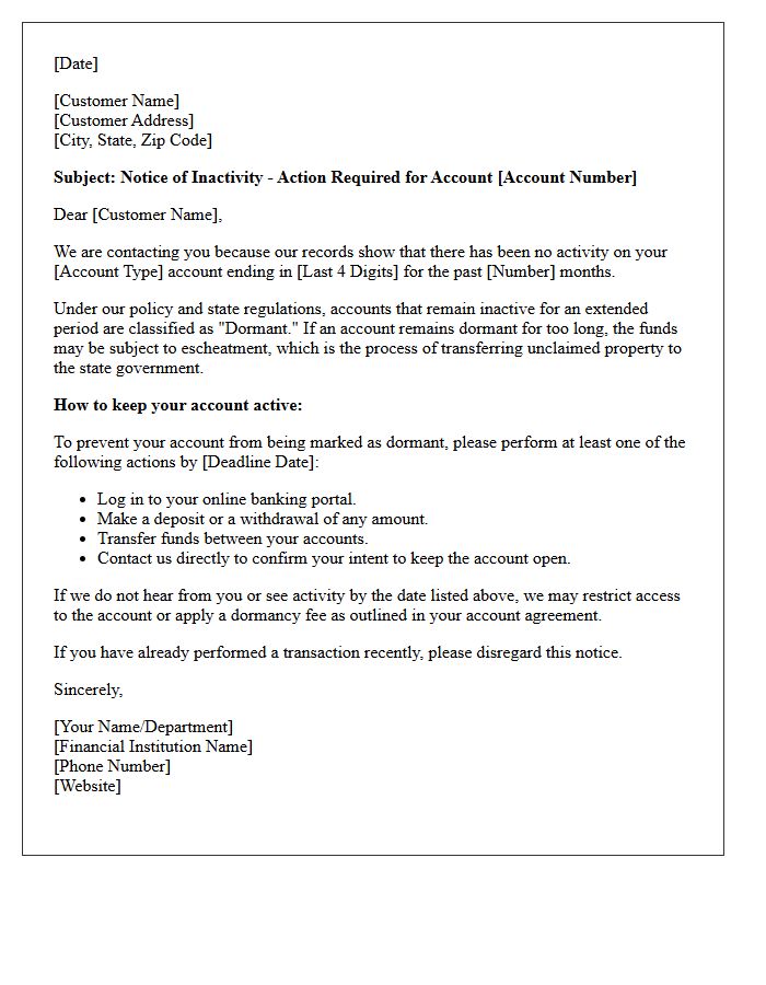 Initial Notice of Dormant Account Warning Letter