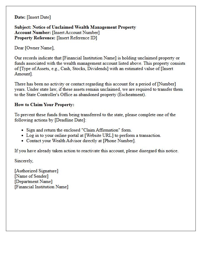 Notice of Unclaimed Wealth Management Property Letter