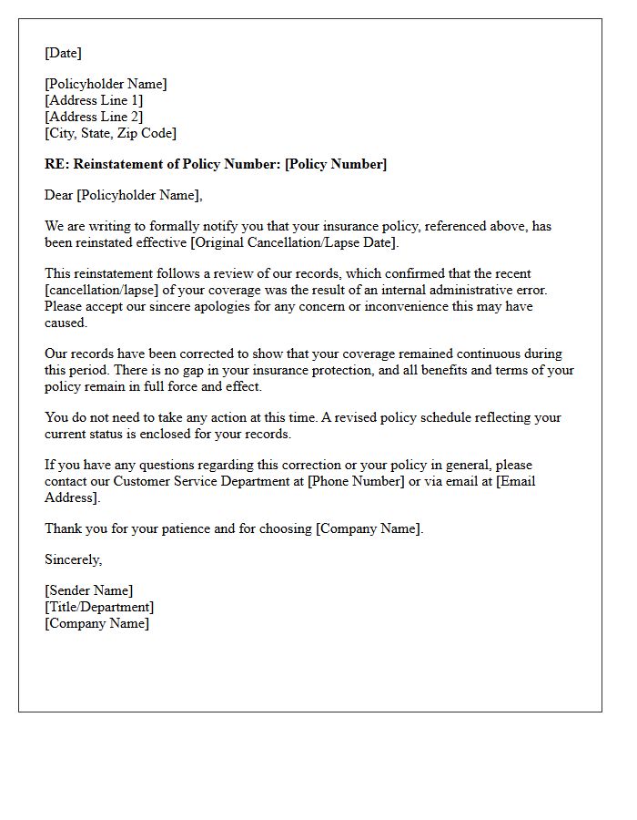 Administrative Error Policy Reinstatement Letter