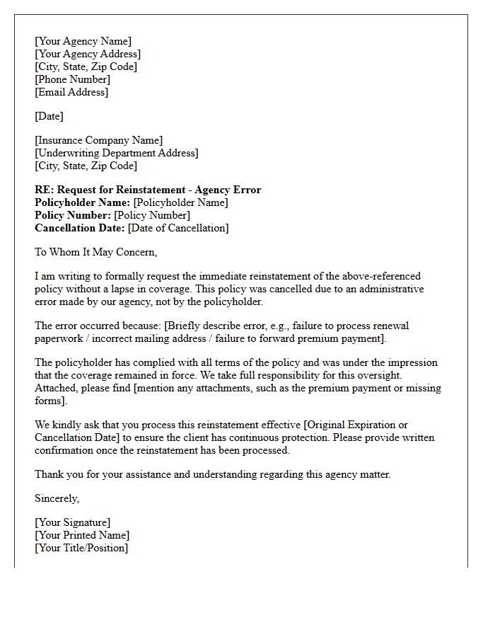 Agency Fault Cancellation Reinstatement Letter