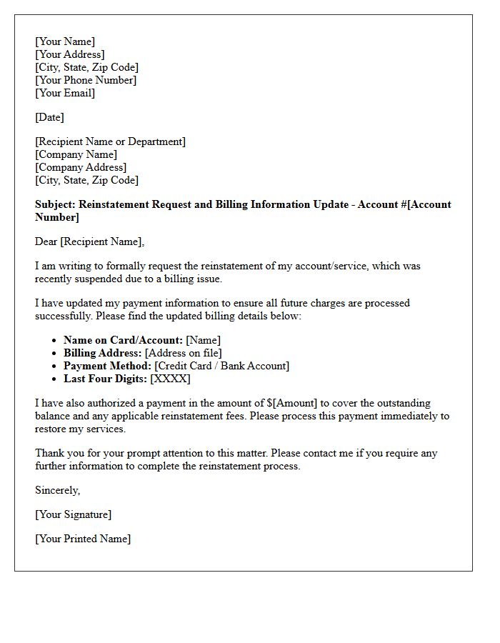 Billing Information Update Reinstatement Letter