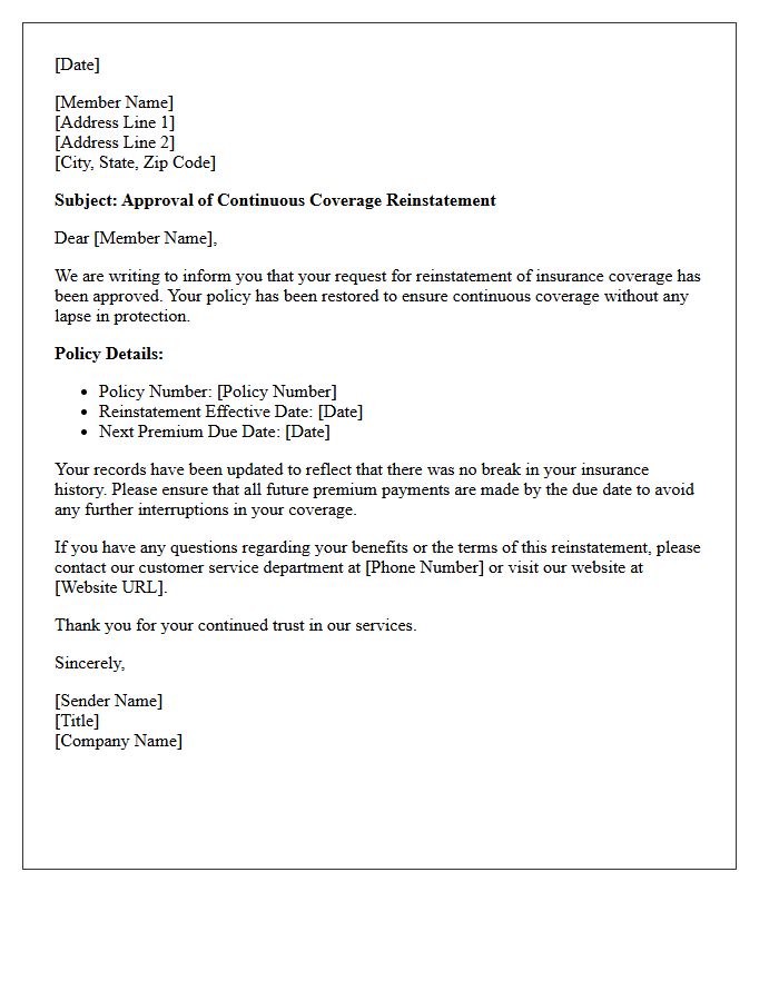 Continuous Coverage Reinstatement Approval Letter