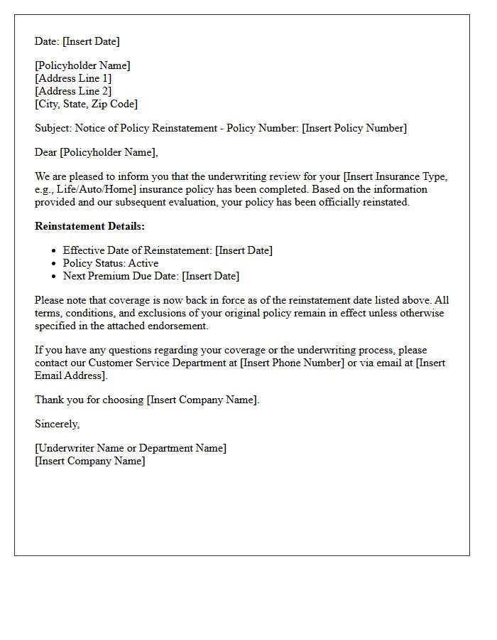 Underwriting Review Reinstatement Letter