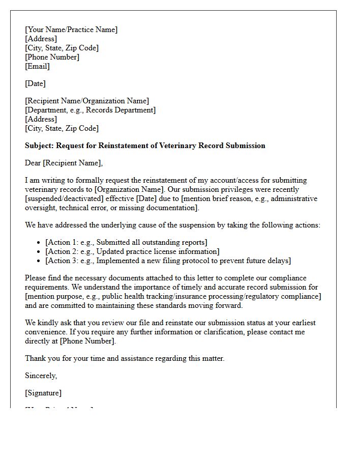 Veterinary Record Submission Reinstatement Letter