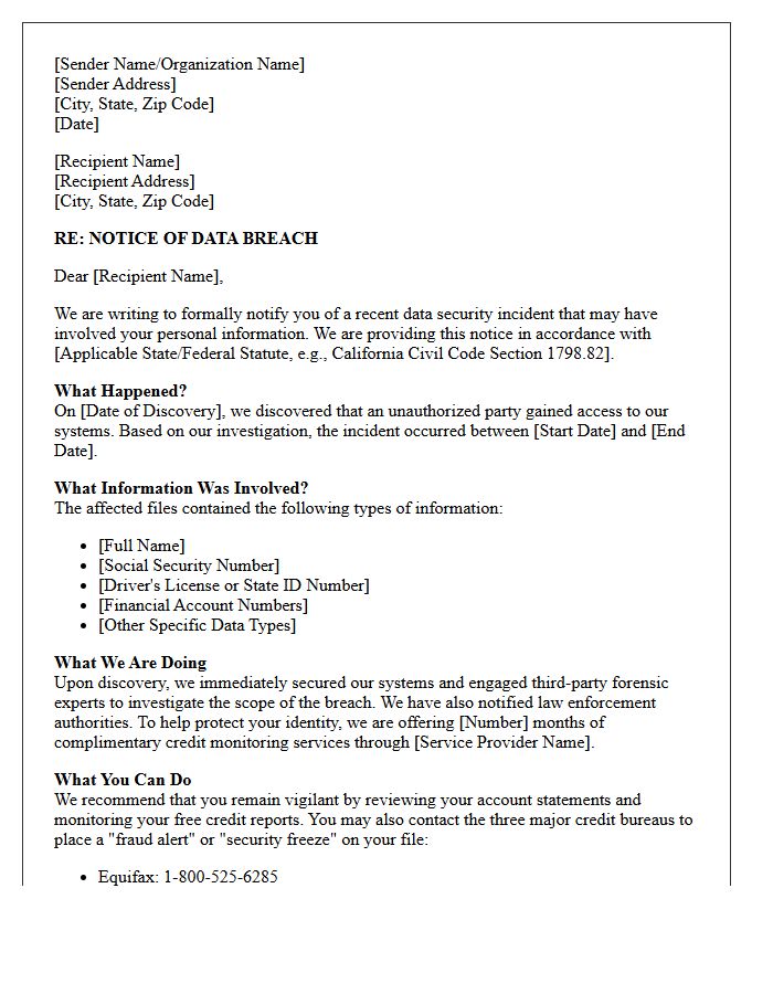 Notice Of Statutory Data Breach Legal Compliance Letter