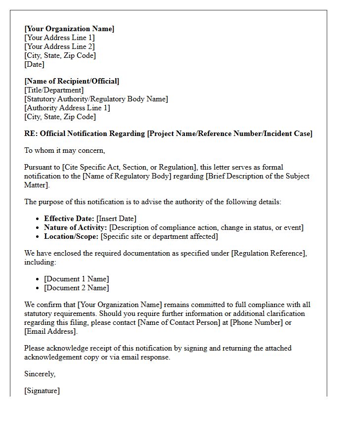 Official Notification To Statutory Regulatory Authorities