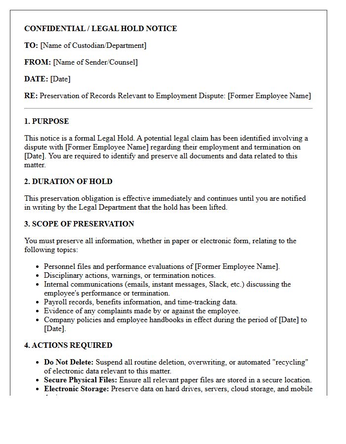 Legal Hold Letter Regarding Employment Dispute and Wrongful Termination Claim