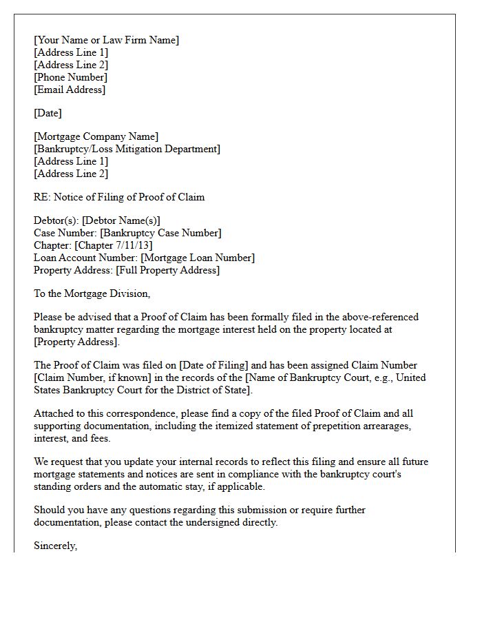 Mortgage Division Letter for Notice of Filing of Proof of Claim Submission