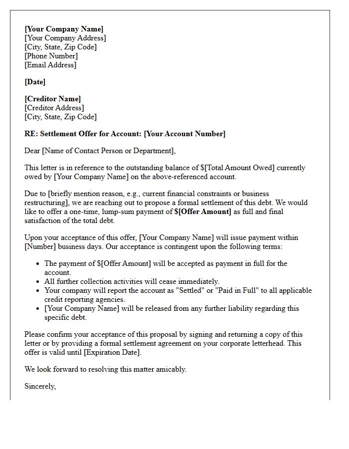 Corporate Credit Settlement Offer Letter