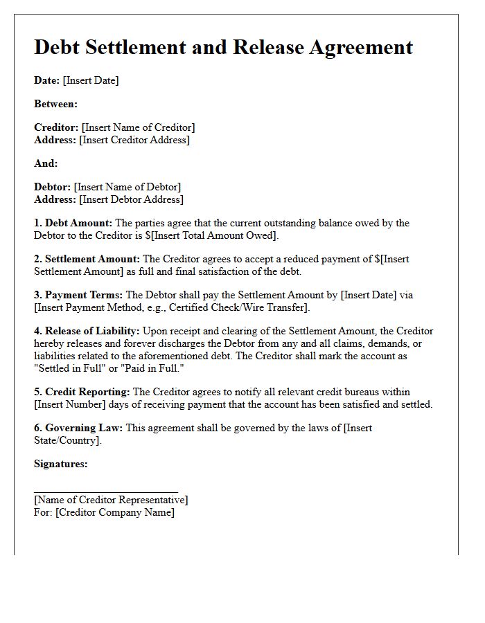 Debt Settlement and Release Agreement Letter