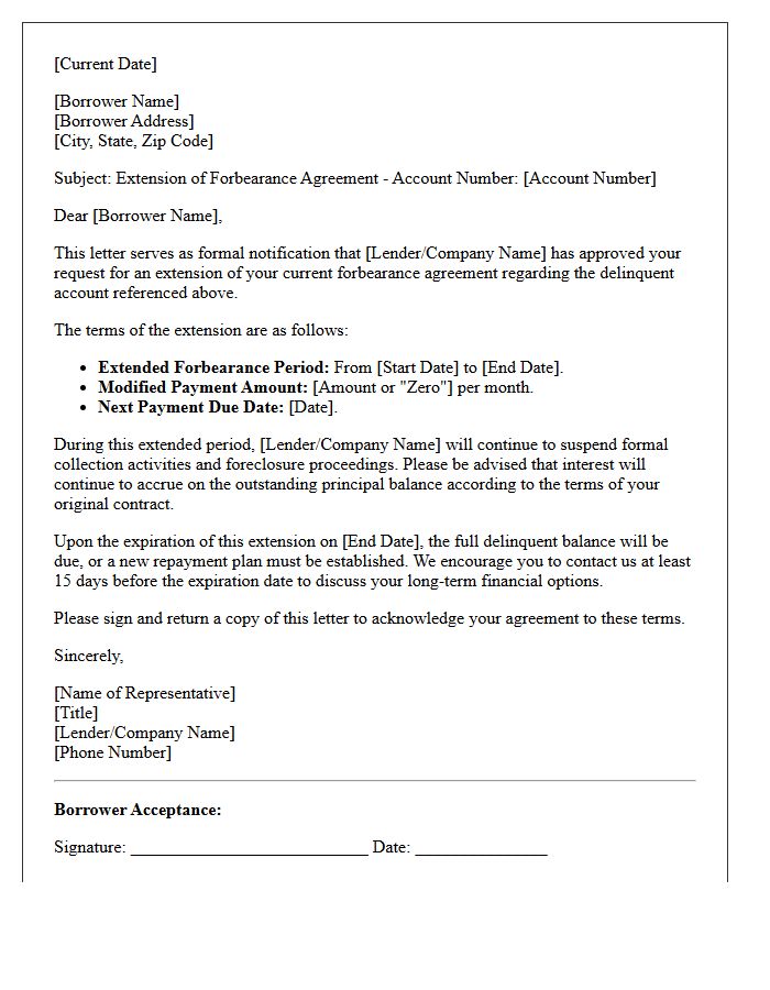 Delinquent Account Forbearance Extension Letter