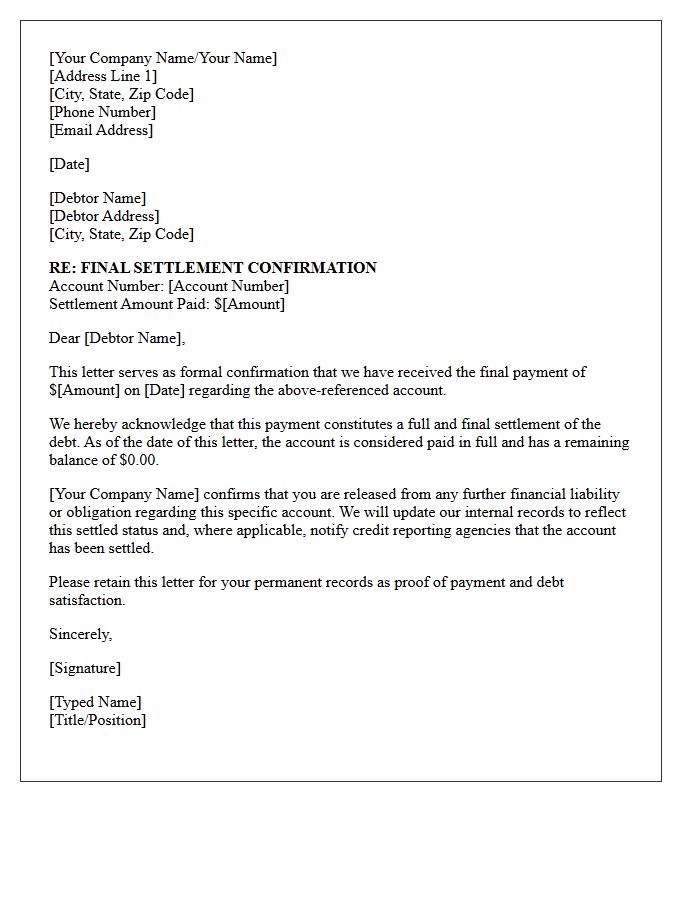Final Debt Settlement Confirmation Letter