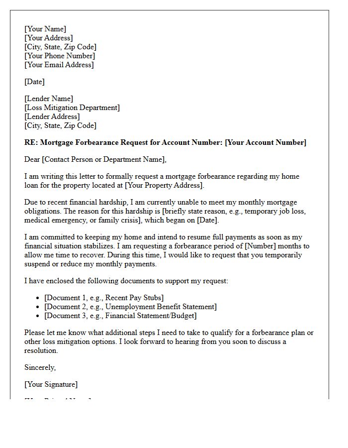 Mortgage Default Forbearance Request Letter