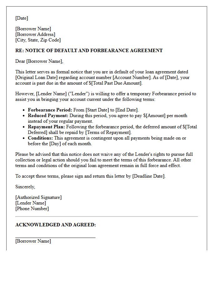 Notice of Default and Forbearance Terms Letter