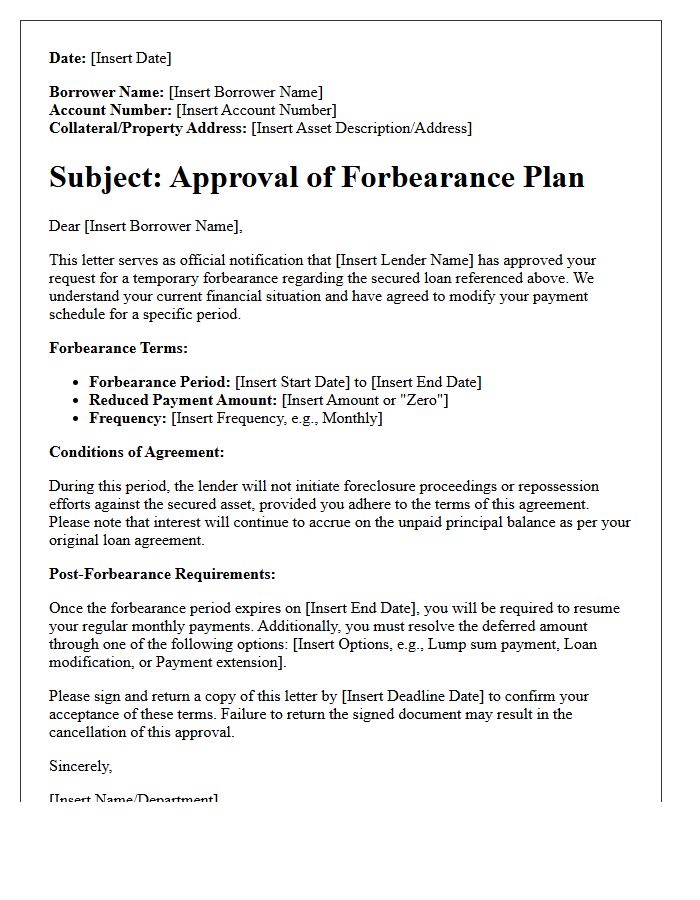 Secured Asset Forbearance Approval Letter