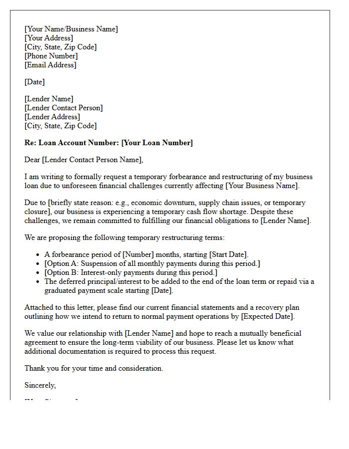 Small Business Loan Restructuring Forbearance Letter