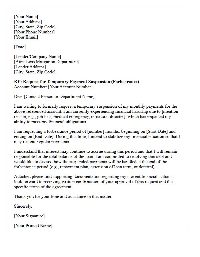 Temporary Payment Suspension Forbearance Letter