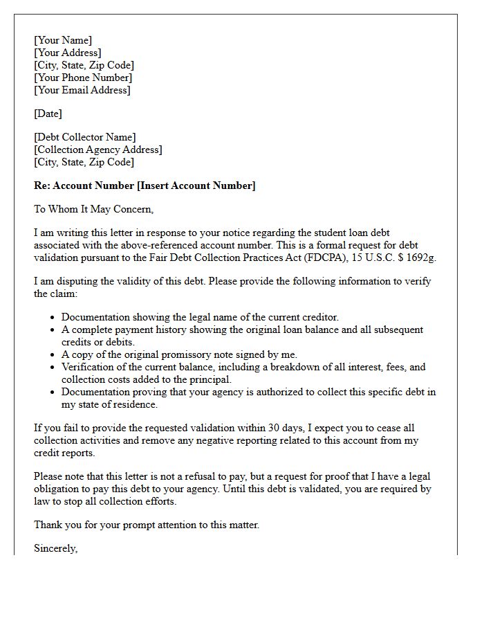 Defaulted Student Loan Debt Validation Notice Letter